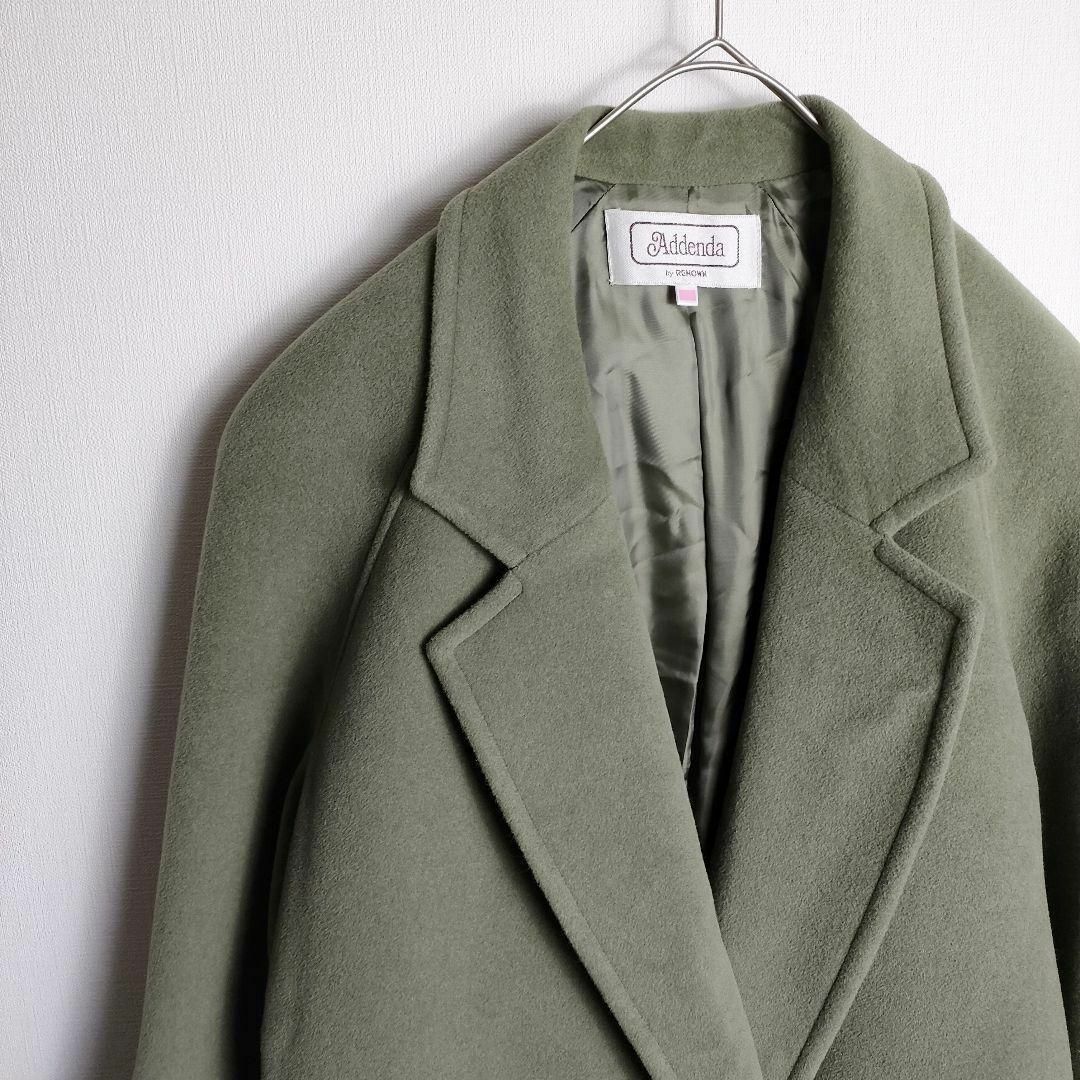 アンゴラコート ダブルボタン モスグリーン くすみカラー 日本製 レトロ メンズのジャケット/アウター(チェスターコート)の商品写真