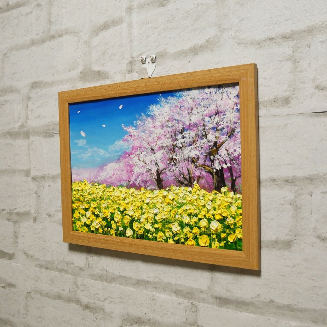 油絵 油彩 油彩画 絵 絵画 【菜の花と桜】の通販 by アートＨＲ銀｜ラクマ