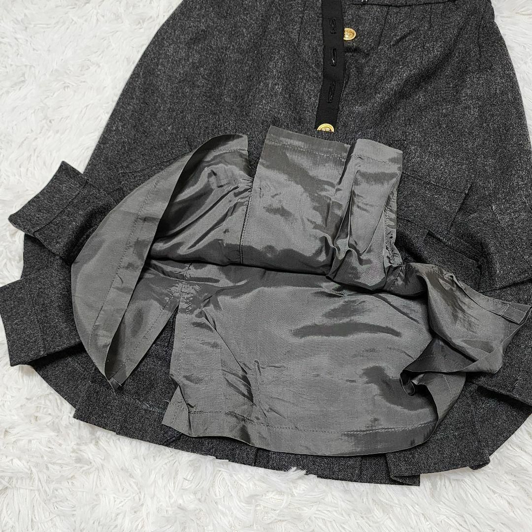 René(ルネ)のRené ルネ M スカート 金ボタン りぼん フリル ウール かわいい グレー レディースのスカート(ひざ丈スカート)の商品写真