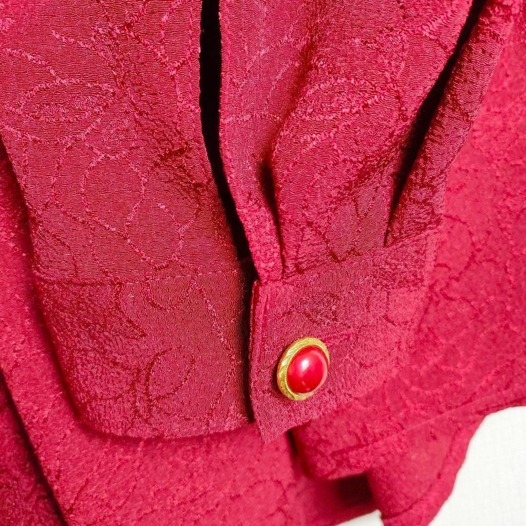 襟レース刺繍ブラウス ワインレッド シャドー総柄 金縁ボタン レトロ レディースのトップス(シャツ/ブラウス(長袖/七分))の商品写真