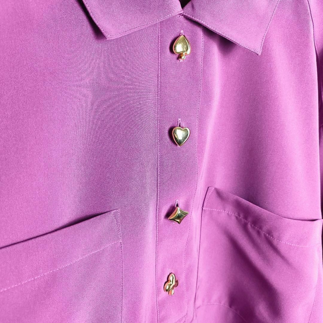 トランプ柄 金ボタン ハーフボタンポリシャツ 長袖 くすみパープル レトロ メンズのトップス(シャツ)の商品写真