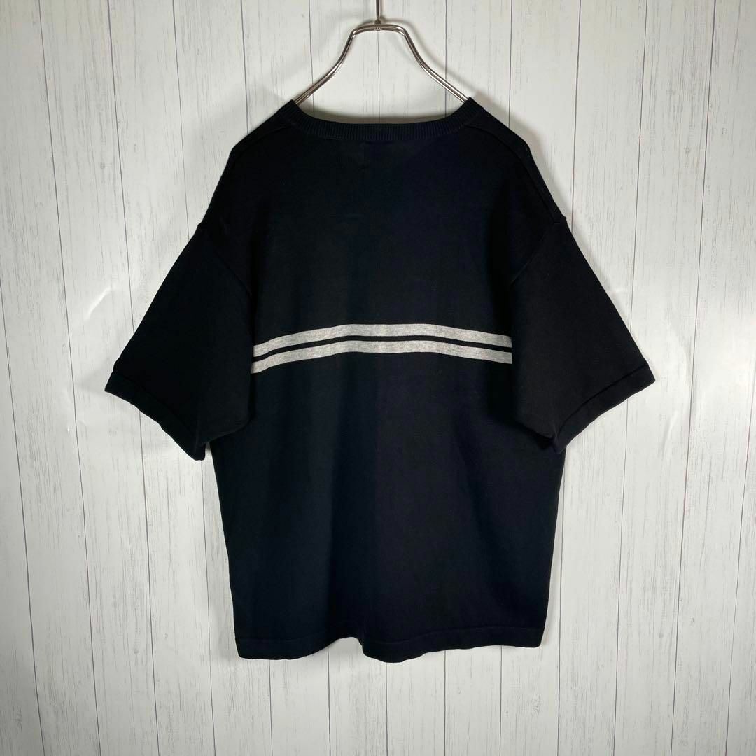 GAP(ギャップ)の[古着]OLD GAP　半袖　サマーニット　太ライン　V字　90s　無地　黒　白 メンズのトップス(Tシャツ/カットソー(半袖/袖なし))の商品写真