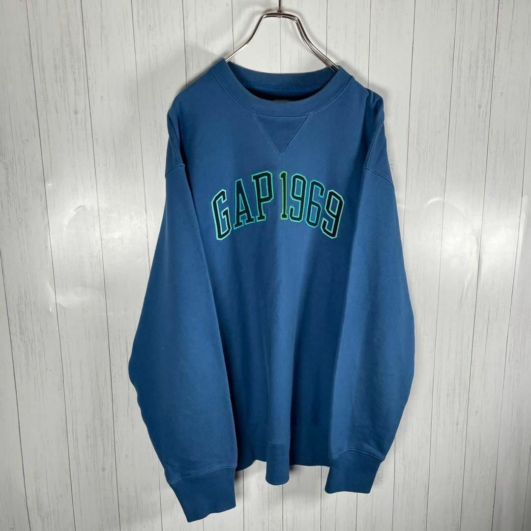 GAP(ギャップ)の[古着]OLD GAP　トレーナー　刺繍デザイン　両V　90s　ネオンカラー　青 メンズのトップス(スウェット)の商品写真