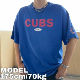 NIKE ナイキ カブス センタースウォッシュ プリントTシャツ 2XL 青 赤(Tシャツ/カットソー(半袖/袖なし))