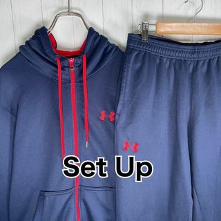 アンダーアーマー(UNDER ARMOUR)の[古着]アンダーアーマー　セットアップ　パーカー　バック刺繍　ネイビー　赤(セットアップ)