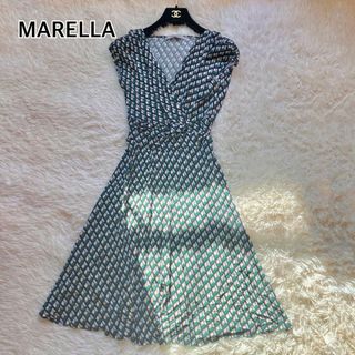 マックスマーラ(Max Mara)の未使用級✨マレーラ ノースリーブカシュクール プリーツ 総柄 幾何学模様(ロングワンピース/マキシワンピース)