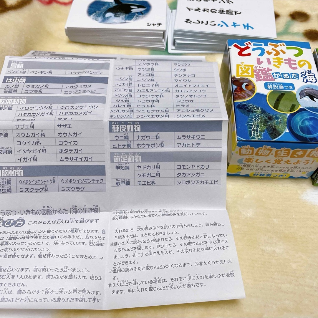 どうぶついきもの図鑑かるた海&陸2個セット新品　未使用　解説書付　百人一首かるた エンタメ/ホビーのテーブルゲーム/ホビー(カルタ/百人一首)の商品写真