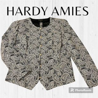 ハーディエイミス(HARDY AMIES)のハーディエイミスロンドン ノーカラージャケット　刺繍　パール　ラメ　13　L(ノーカラージャケット)