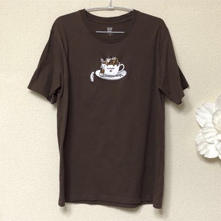 グラニフ(Design Tshirts Store graniph)のグラニフコーヒーベア刺繍デザインTシャツM茶美品レディースL(Tシャツ/カットソー(半袖/袖なし))