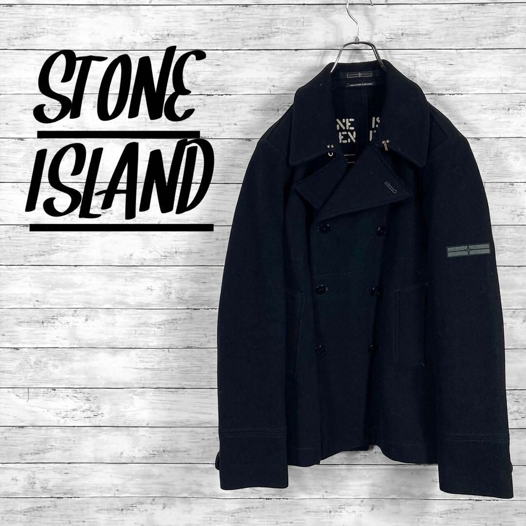 STONE ISLAND(ストーンアイランド)の超希少！07AW ストーンアイランド ウールピーコート ブラック メンズLサイズ メンズのジャケット/アウター(ピーコート)の商品写真