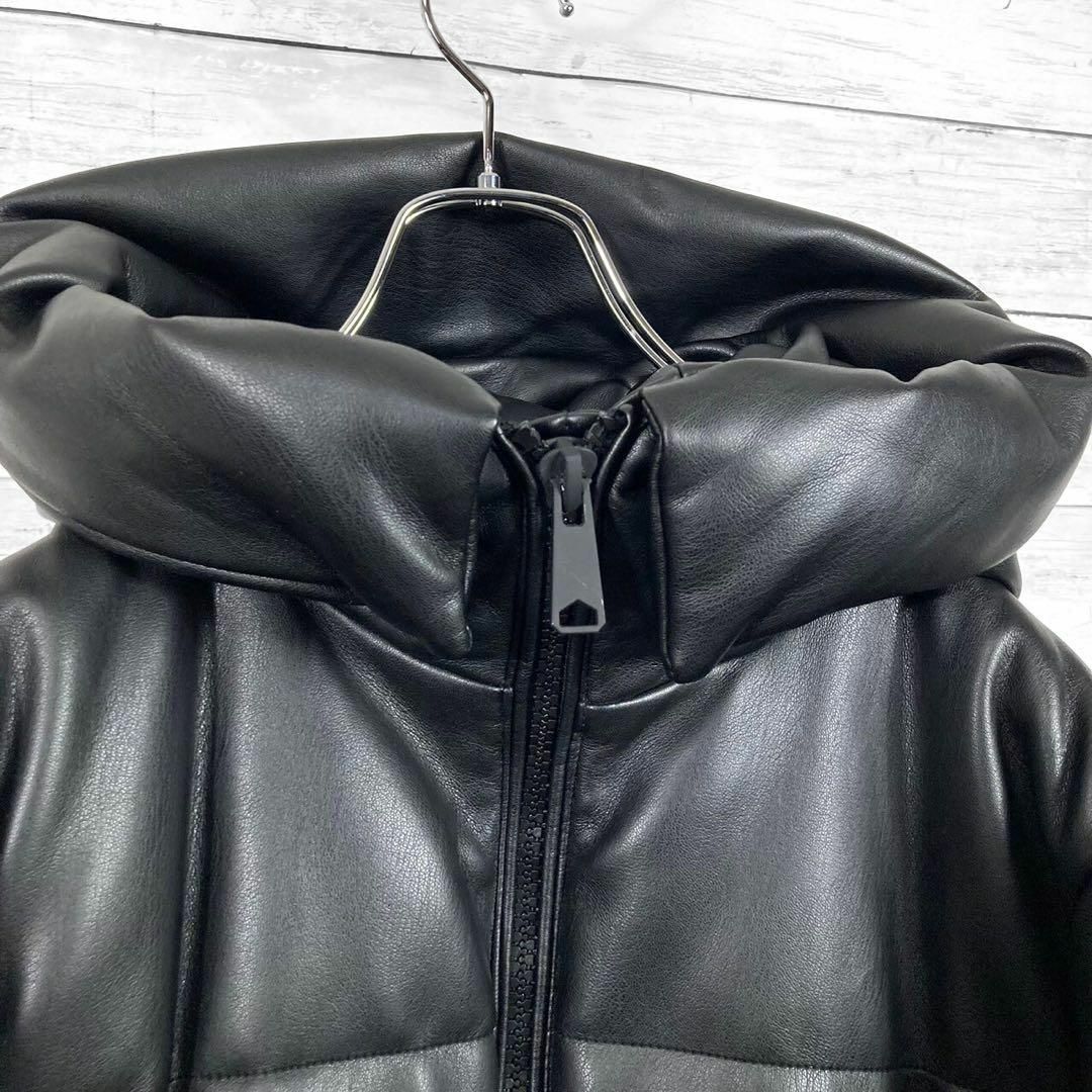 ZARA(ザラ)のザラ フェイクレザー ダウンジャケット ダウンコート ブラック XSサイズ メンズのジャケット/アウター(ダウンジャケット)の商品写真