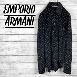 エンポリオアルマーニ(Emporio Armani)のエンポリオアルマーニ 総柄 ベロアシャツ ブラック メンズMサイズ(シャツ)