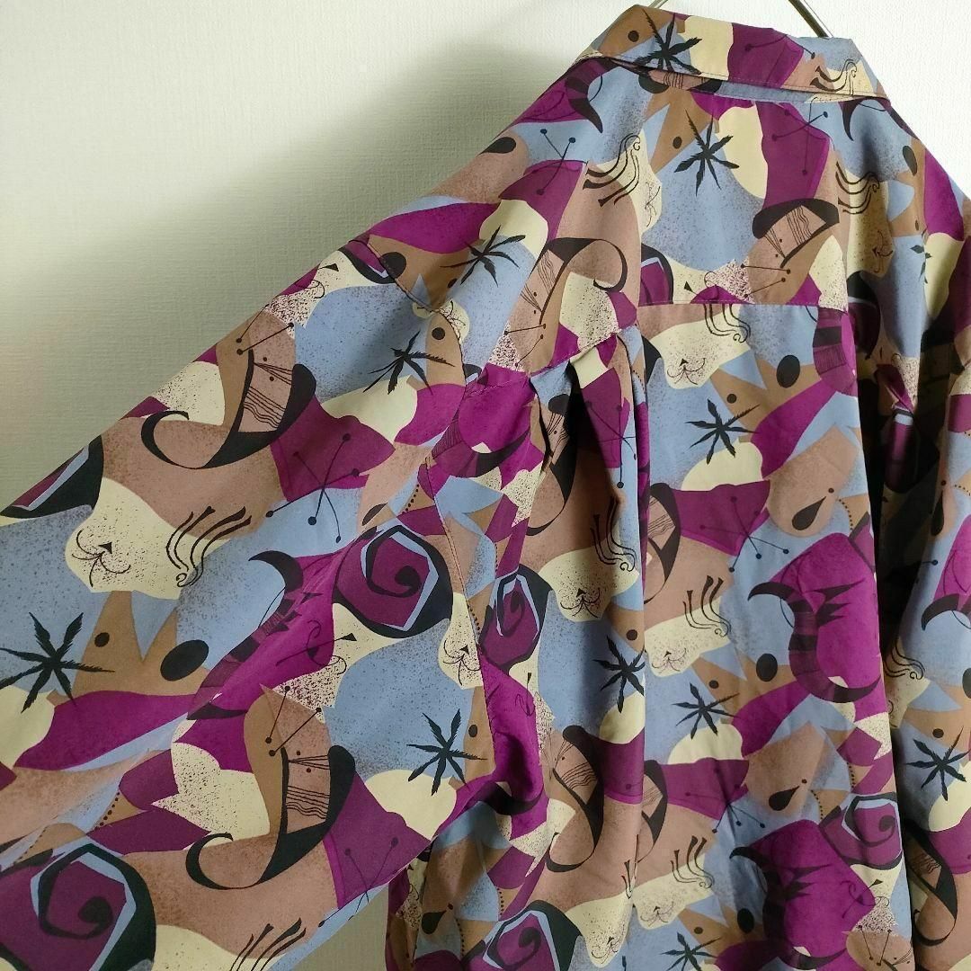 カモフラ柄 オープンカラーポリシャツ 紫 ゴム袖口 太アーム 日本製 レトロ メンズのトップス(シャツ)の商品写真