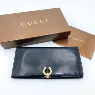 グッチ(Gucci)のグッチ レザーウォレット 本革 長財布 ブラック ゴールド金具 イタリア製(長財布)