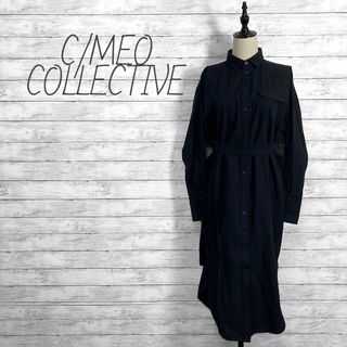 カメオコレクティブ(C/MEO COLLECTIVE)のカメオコレクティブ ロングシャツワンピース コットン ブラック Sサイズ(ロングワンピース/マキシワンピース)