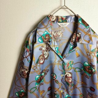 ヨーロピアン柄 とろみシャツ 開襟 スカーフ柄 光沢感 日本製 レトロ(シャツ)