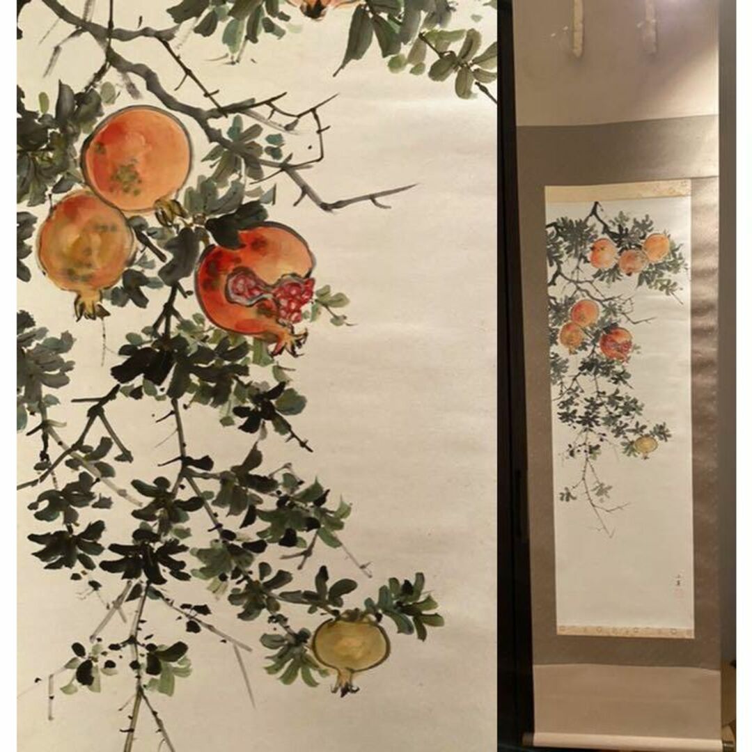 真作】掛軸 宮台玉英『柘榴(ざくろ)』紙本 肉筆 共箱付 掛け軸 真作】掛軸 宮台玉英『柘榴(ざくろ)』紙本 肉筆 共箱付 掛け軸