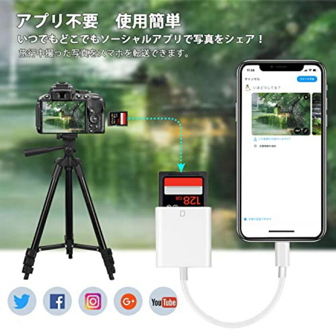 iPhone SDカードリーダー Flashair不要 データ転送 純正品同様  スマホ/家電/カメラのスマートフォン/携帯電話(その他)の商品写真