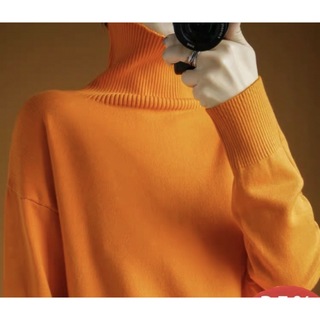 柔らか滑らか暖か素材タートルハイネックニットセーター通勤オフイスoL オレンジ(ニット/セーター)