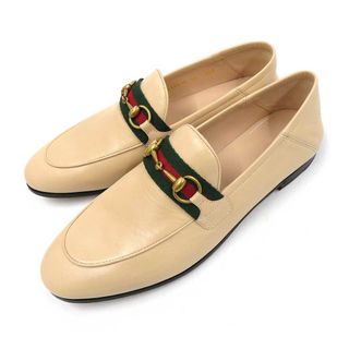 グッチ(Gucci)のグッチ ウェブライン ホースビット ローファー 631619 レディース ベージュ GUCCI [美品] 【中古】 【アパレル・小物】(ローファー/革靴)