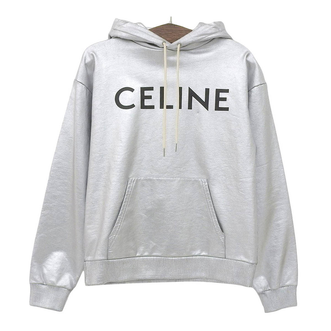 celine(セリーヌ)のセリーヌ メタリック ロゴ パーカー 2Y321684O メンズ シルバー CELINE 【中古】 【アパレル・小物】 メンズのトップス(パーカー)の商品写真