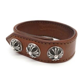 クロムハーツ(Chrome Hearts)のクロムハーツ クロスボール 3ボタン 2スナップ レザー ブレスレット シルバー レザー ユニセックス ブラウン CHROME HEARTS 【中古】 【アパレル・小物】(ブレスレット)