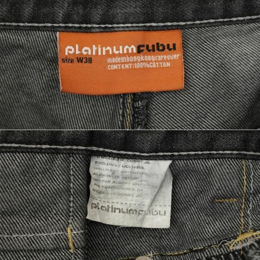 FUBU(フブ)の90s W38 フブ ファットアルバート 刺繍 バギーデニムショートパンツ 黒 メンズのパンツ(ショートパンツ)の商品写真