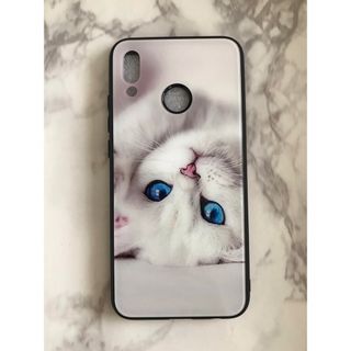 HUAWEI - 可愛いねこちゃん♪背面9Hガラスケース HUAWEI P20Lite 白猫