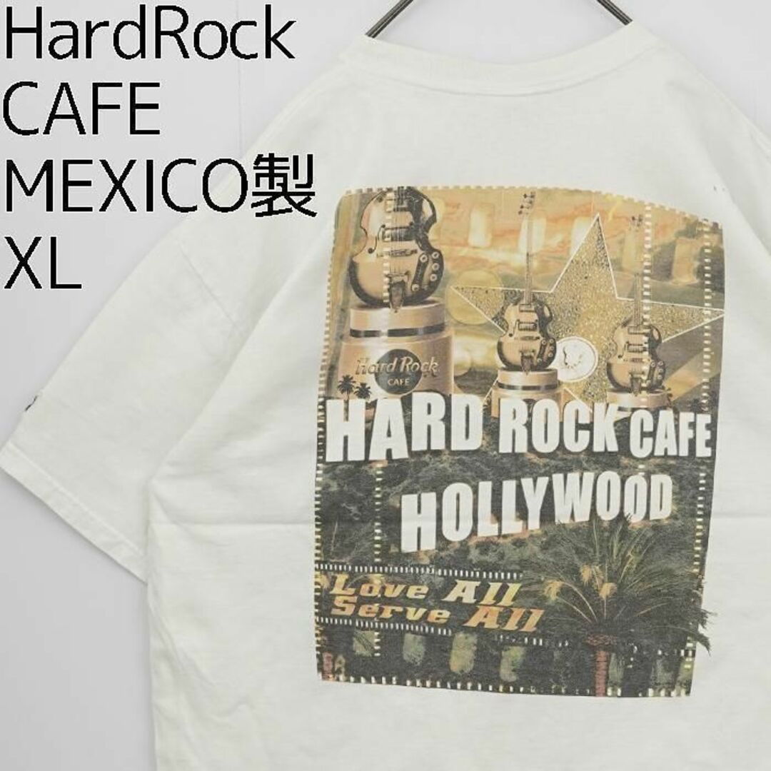 ハードロックカフェ ビッグプリントTシャツ ハリウッド XL ホワイト 白 黄色 メンズのトップス(Tシャツ/カットソー(半袖/袖なし))の商品写真