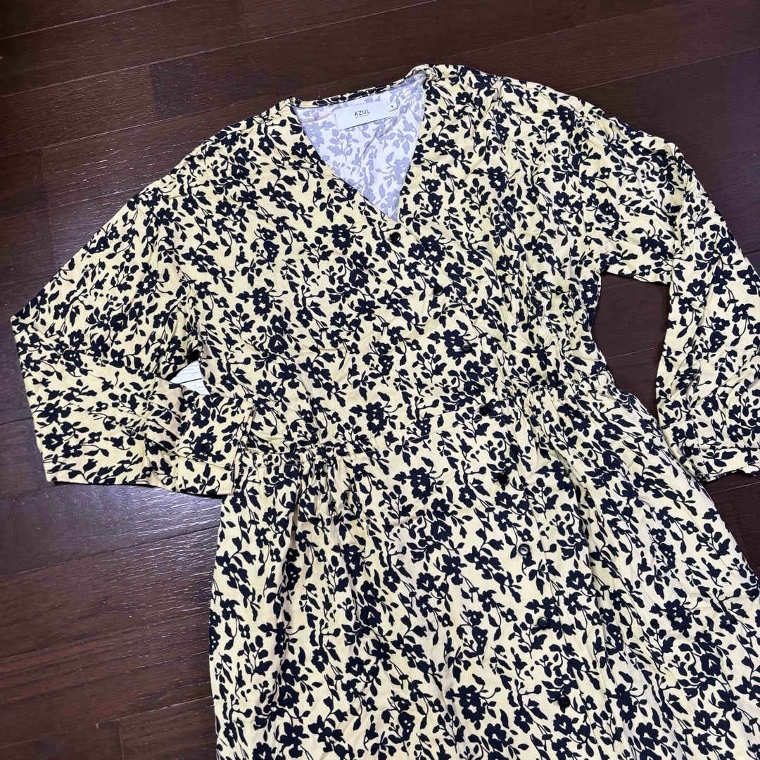 AZUL by moussy(アズールバイマウジー)の【美品】AZUL byMOUSSY❗️ロングワンピース　ボタニカル　イエロー系S レディースのワンピース(ロングワンピース/マキシワンピース)の商品写真