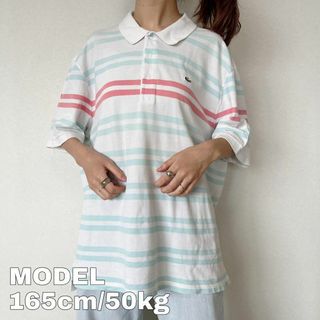 ラコステ(LACOSTE)のLACOSTE ラコステ ボーダーポロシャツ 3XL ホワイト 白 ブルー 青(ポロシャツ)