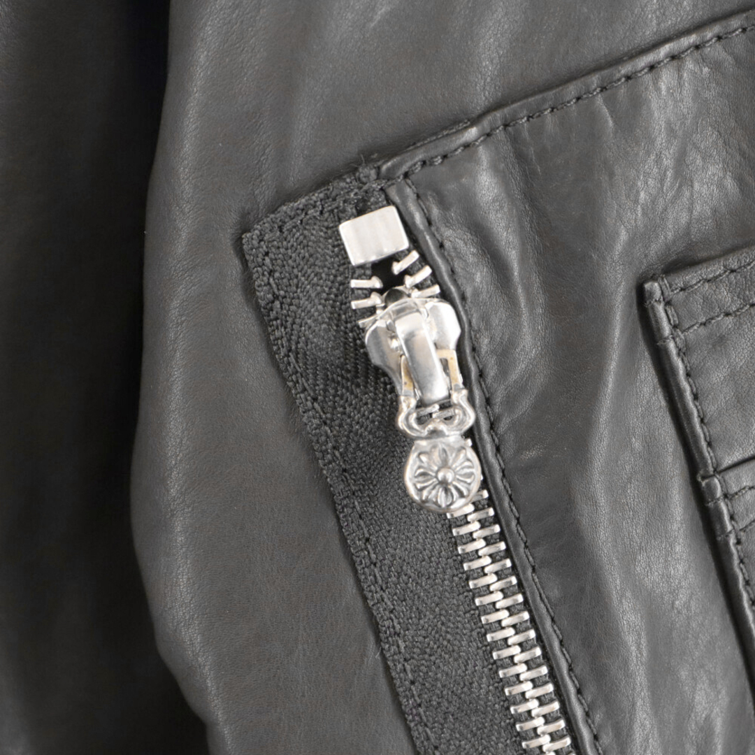 Chrome Hearts(クロムハーツ)のCHROME HEARTS クロムハーツ UNCLESLAM V2 LTHR MA-1 ボンバーレザージャケット ブルゾン ブラック メンズのジャケット/アウター(フライトジャケット)の商品写真