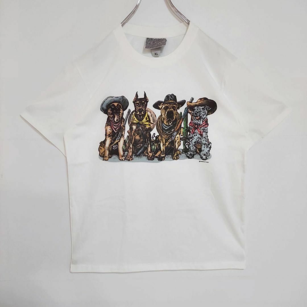 新品 アニマルプリントTシャツ 犬 ドッグ 動物 XL ホワイト 白 カウボーイ メンズのトップス(Tシャツ/カットソー(半袖/袖なし))の商品写真