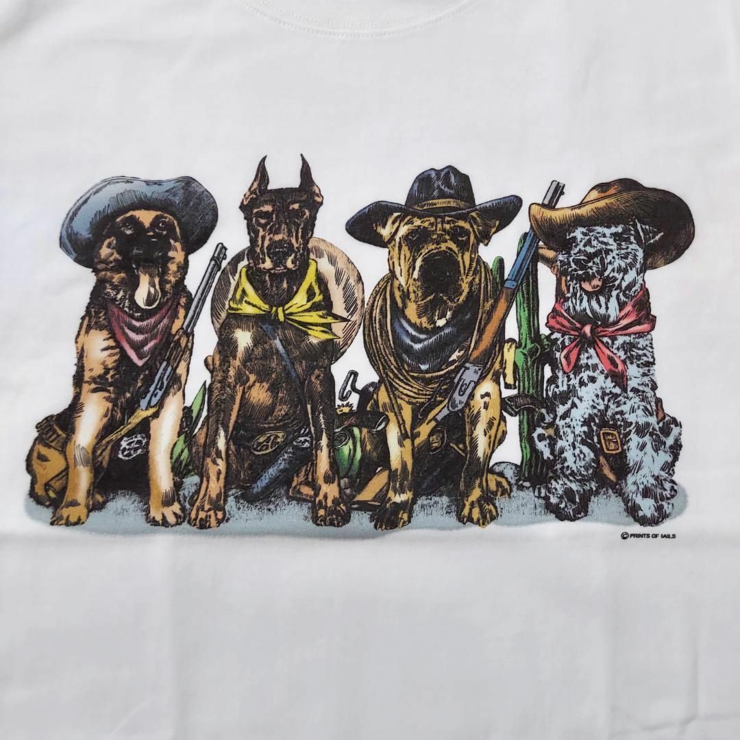 新品 アニマルプリントTシャツ 犬 ドッグ 動物 XL ホワイト 白 カウボーイ メンズのトップス(Tシャツ/カットソー(半袖/袖なし))の商品写真