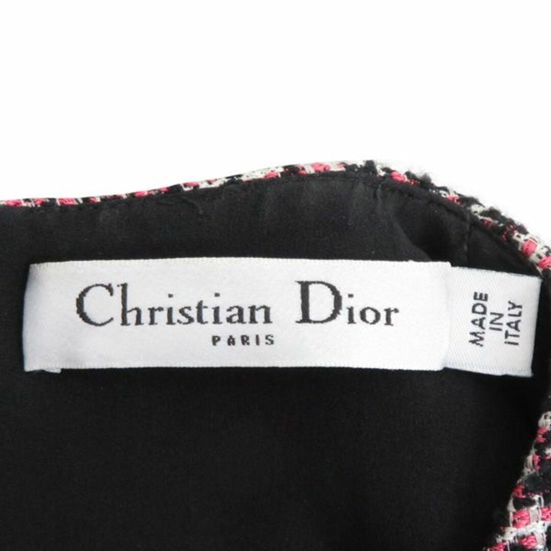 Christian Dior(クリスチャンディオール)の極美品 Christian Dior クリスチャン ディオール 4A21605A1735 千鳥格子 ハウンドトゥース ノースリーブ フレア ワンピース ドレス 46157 レディースのワンピース(ミニワンピース)の商品写真