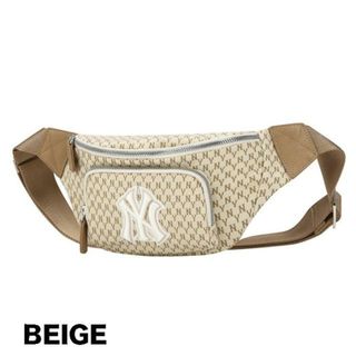 メジャーリーグベースボール(MLB)の【韓国ファッション】MLB Korea エムエルビーコリア NY YANKEES MONOGRAM HIPSACK 32BGC9011 50L / 50I /  50B / 50N / 50R カバン 鞄 ヒップサック ボディバッグ 3.ベージュ(ショルダーバッグ)