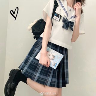 処分　コスプレ衣装　学生服　制服　紺黒チェック　スカート(ミニスカート)