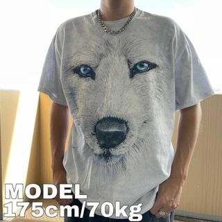 デルタ(DELTA)のDELTA アニマルプリントTシャツ アニマルT 犬 ドッグ XL グレー 白(Tシャツ/カットソー(半袖/袖なし))