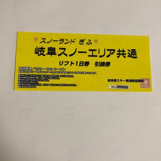 一枚　岐阜スノーエリア共通　リフト券　高鷲　ダイナランド　めいほう 鷲ヶ岳(スキー場)