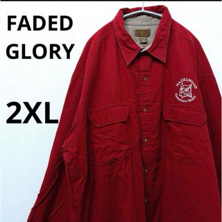 FADED GLORY  長袖　コットンシャツ　2XG ワインレッド(シャツ)