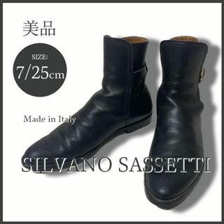 シルバノサセッティ(SILVANO SASSETTI)の定価10万↑ シルバノサセッティ 伊製 ジョッパーブーツ ブラック ７/25cm(ブーツ)