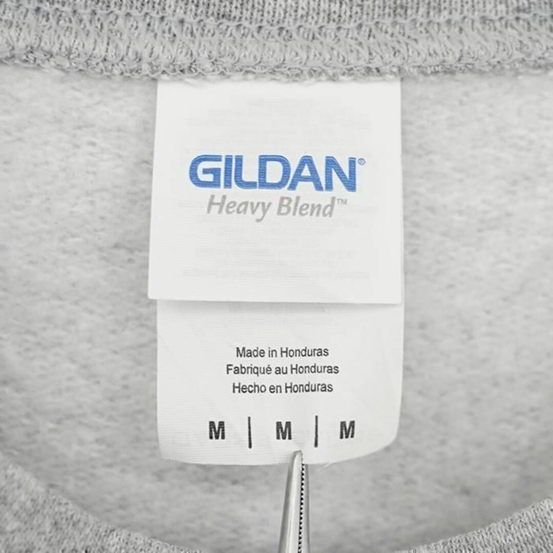ギルダン アーチロゴビッグプリントスウェット グレー M ラバープリント 古着 メンズのトップス(スウェット)の商品写真