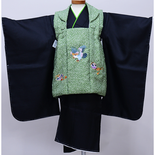 七五三 三歳 男児 被布着物セット 疋田鹿の子柄 被布に刺繍入り NO39791(和服/着物)