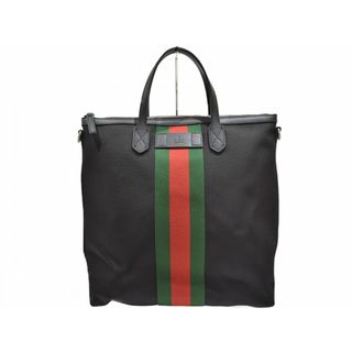 グッチ(Gucci)の【布袋あり】GUCCI　グッチ　シェリーライン2WAYバッグ　ナイロン×レザー　ブラック　トートバッグ　ショルダーバッグ　メンズ　ショルダー付き　シンプル　ギフト　プレゼント包装可　【中古】　松山久万ノ台店(トートバッグ)