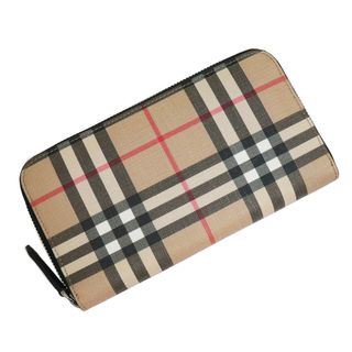 バーバリー(BURBERRY)のバーバリー ノバチェック ラウンドファスナー 長財布 ポリウレタン75％ コットン25％ ベージュ ブラック シルバー金具 80166121 BURBERRY（新品・未使用品）(財布)