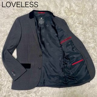 ラブレス(LOVELESS)の【LOVELESS】テーラードジャケット グレー チェック ベロア 裏地総柄 1(テーラードジャケット)