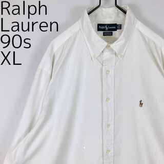 ラルフローレン(Ralph Lauren)のラルフローレン 90s BDシャツ ホワイト白 XL 刺繍ポニー 古着 香港(Tシャツ/カットソー(半袖/袖なし))