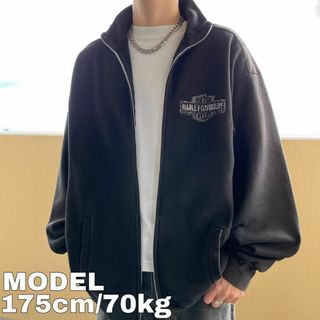 ハーレーダビッドソン(Harley Davidson)のハーレーダビッドソン ジップスウェット プリント 2XL ブラック 黒 白(スウェット)