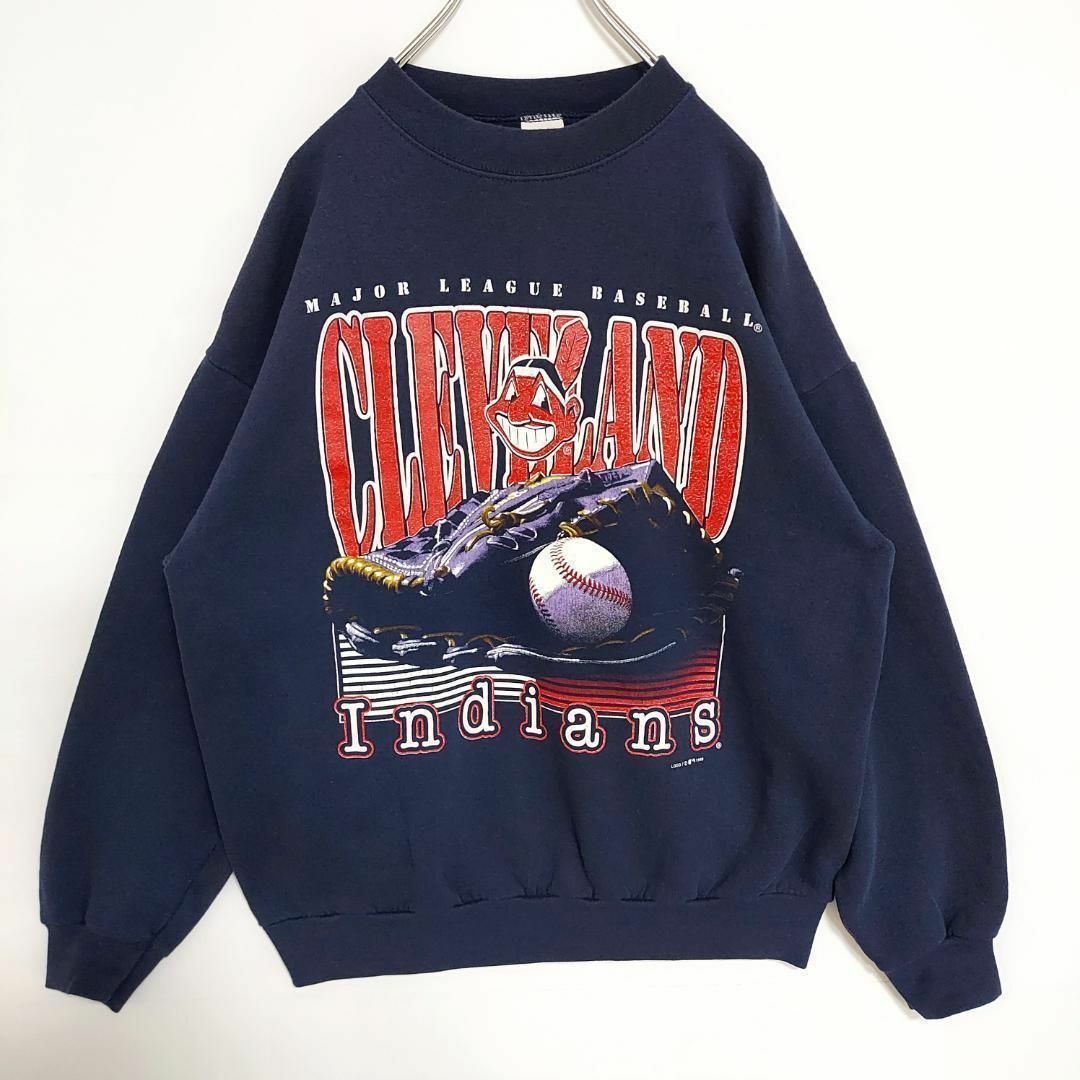 MLB(メジャーリーグベースボール)のインディアンス LOGO7 MLB スウェット プリント 90s ワフー L 紺 メンズのトップス(スウェット)の商品写真