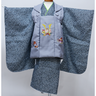 七五三 三歳 男児 被布着物セット 疋田鹿の子柄 被布に刺繍入り NO39796(和服/着物)
